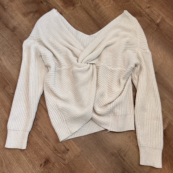 Creamy White Twisted Back Drop Shoulder Sweater - Size Large - Picture 5 of 6